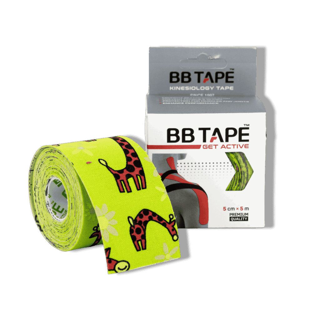 BB Kinder Tape Body Giraffe Limettengrün - extra mildes Kinesio Tape für empfindliche Haut, Muskeln und Gelenke bei Kindern